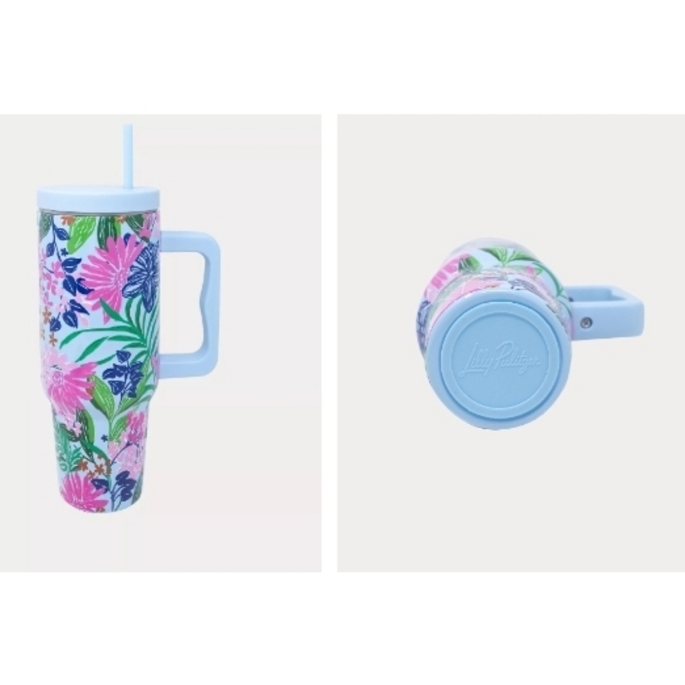 Lilly Pulitzer Floral Stainless Steel Travel Tumbler with Handle NEW 🎄🎁🎅